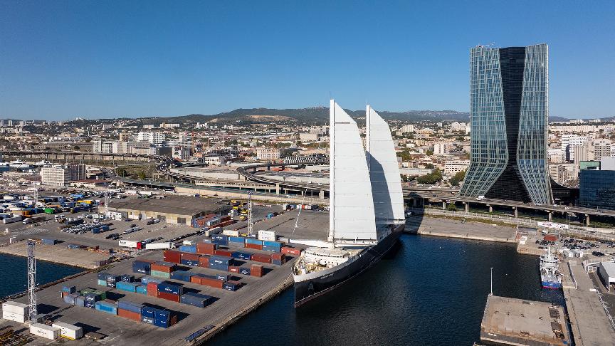 Sail-powered cargo vessel Neoliner Origin makes port call in Marseille