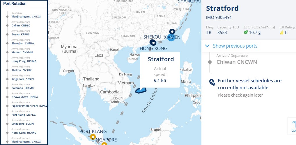 Container vessel Stratford catches fire in South China Sea