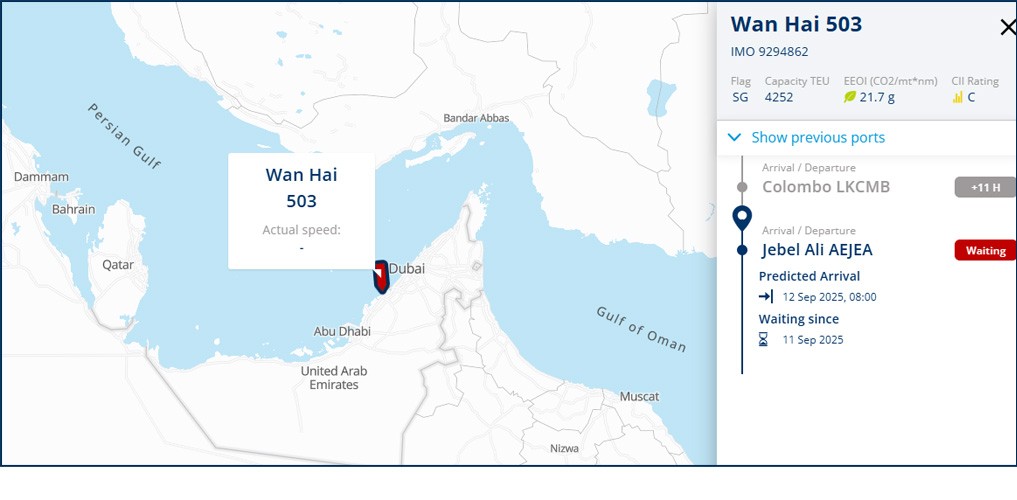 Fire-damaged Wan Hai 503 finally finds refuge in Jebel Ali